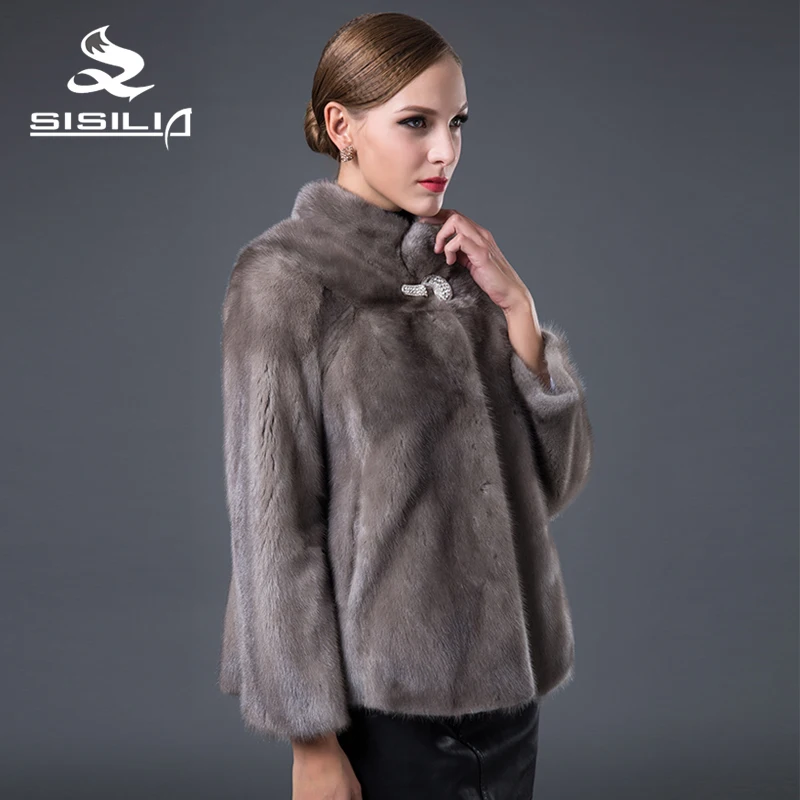 SISILIA/новинка 2016 года пальто из 100% натурального меха норки женская зимняя короткая