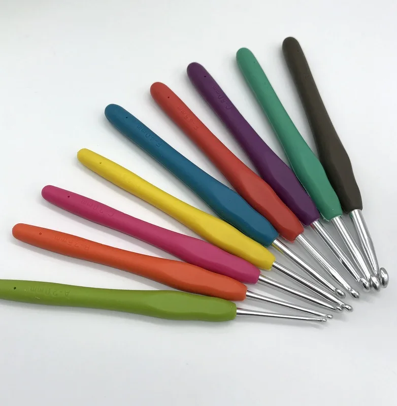 9pcs DIY knitting tool set Color TPR silicone soft handle aluminum crochet | Дом и сад