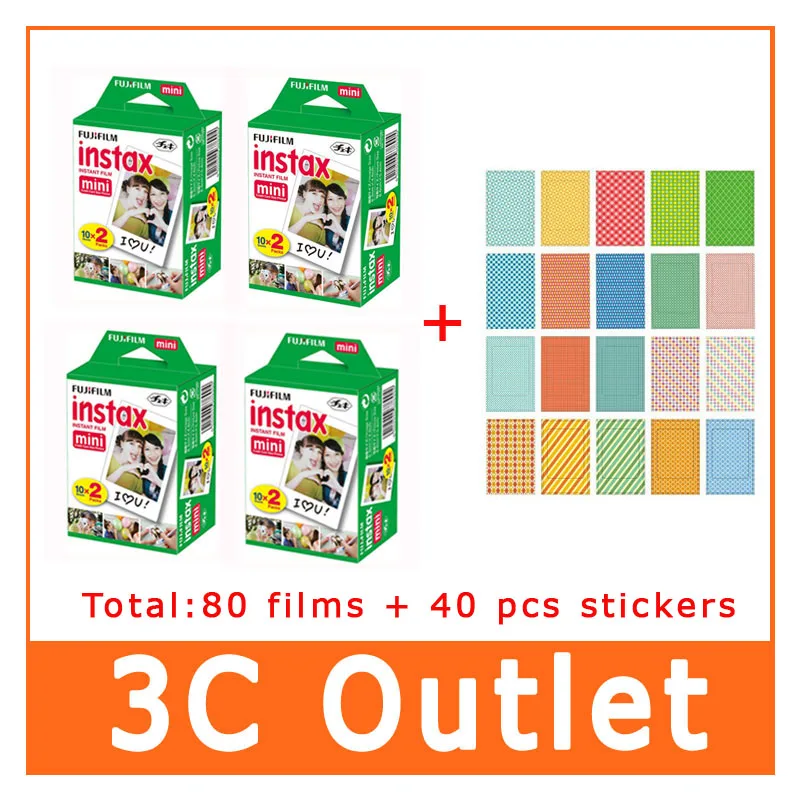 Fujifilm Instax Мини пленка 80 листов + 40 шт. декоративная наклейка для камеры Mini 9 8 7 S 25 50 90