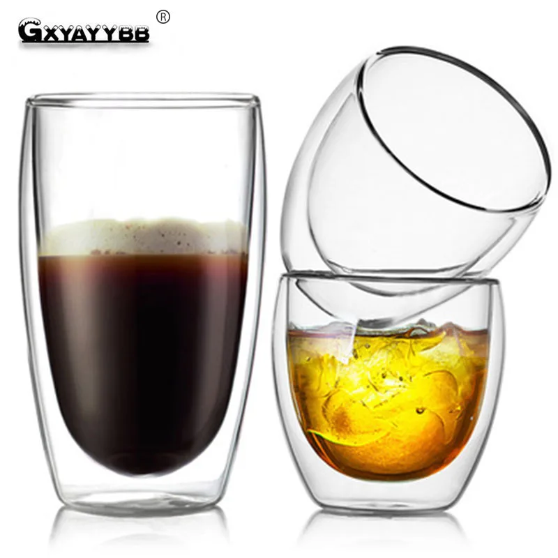 Стеклянная чашка gxyaybb 80 мл/150 мл/250 мл/350 мл/450 мл двухслойная кофейная кружка из