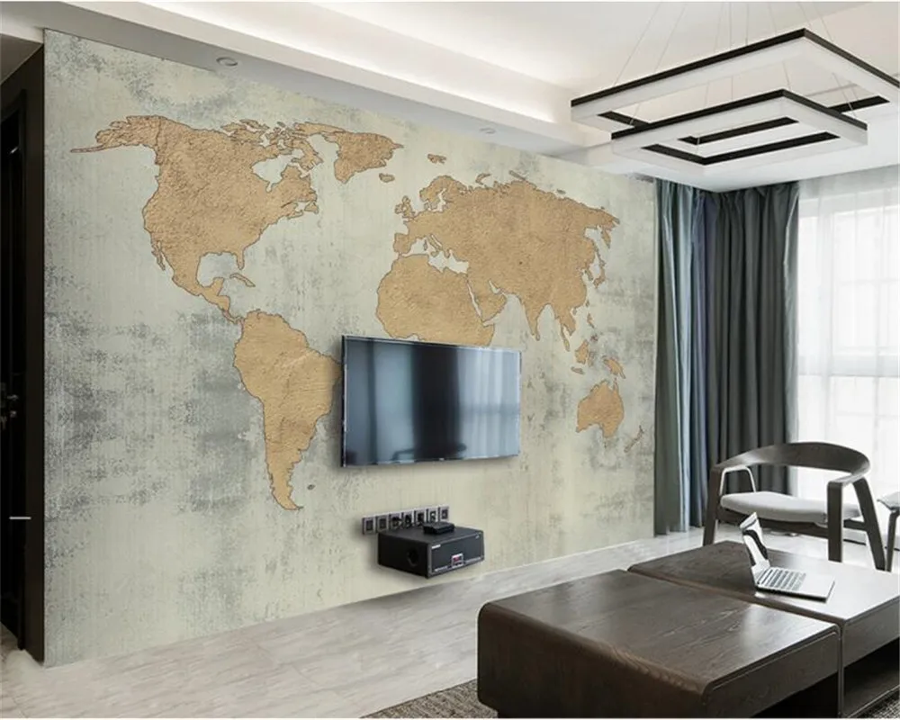 

beibehang papel parede Custom photo wallpaper mural Antique Cement Wall Retro World Map Background wall wallpaper for walls 3 d