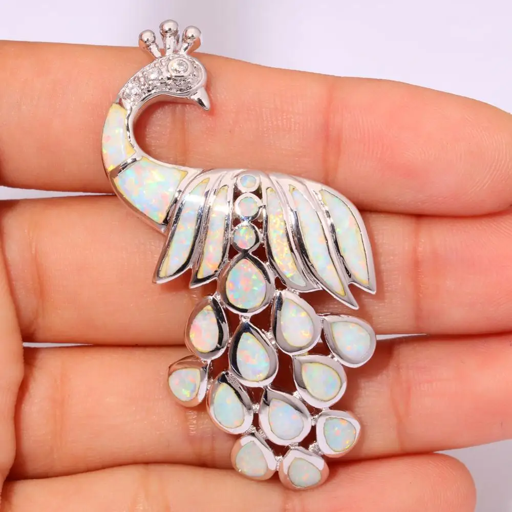 Кулон CiNily Created Белый огненный опал фианит посеребренный опт розница павлин