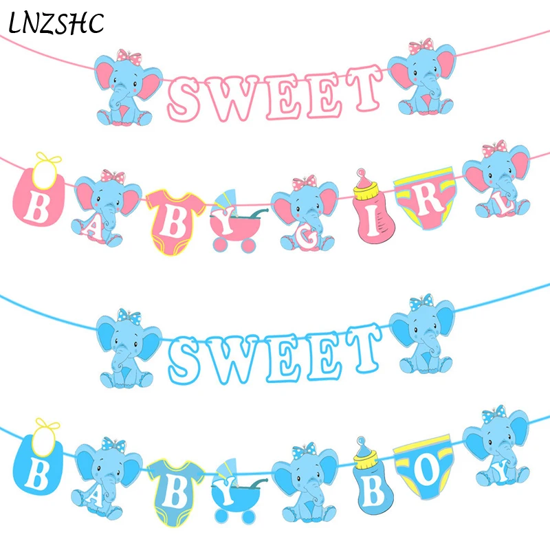 Baby Shower баннер с рисунками животных С Рисунком Слона Пол раскрыть знамя флаги для