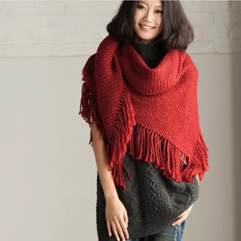 Женский зимний брендовый шарф из Пашмина треугольный шерстяной с искусственными