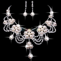 2020 new fashion sliver plated rhinestone crystal faux pearl necklaceearring jewelry set for bride bridal wedding a7ur