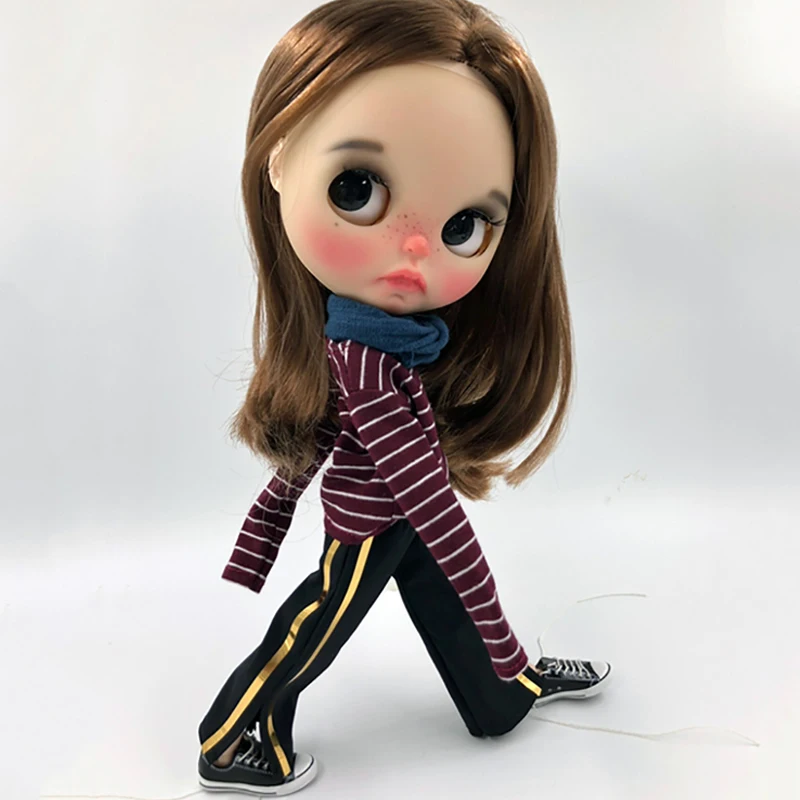 Одежда для куклы Blyth футболка в полоску и широкие брюки свободная одежда подходит