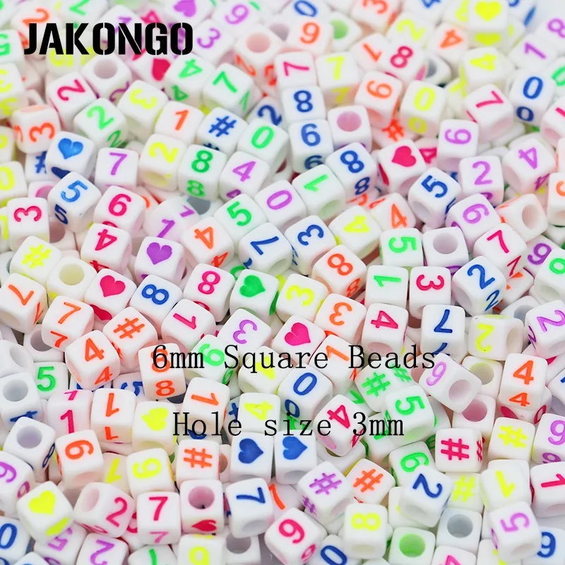 150pcs Square White Acrylic Heart Spacer Beads Numbers Loose for Jewelry Making Bracelet Accessories Handmade DIY 6mm | Украшения и