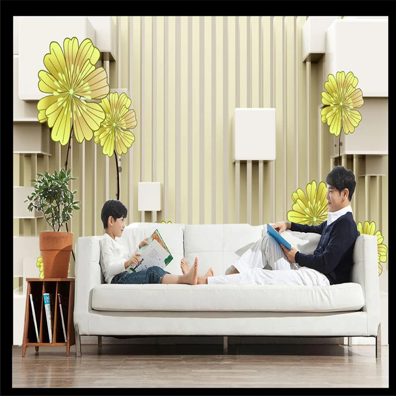 

3D Custom Wallpapers Yellow Flowers Photo Murals Wall Papers Stripe Backdrop Wallpaper for Living Room TV Restaurant Home Decor