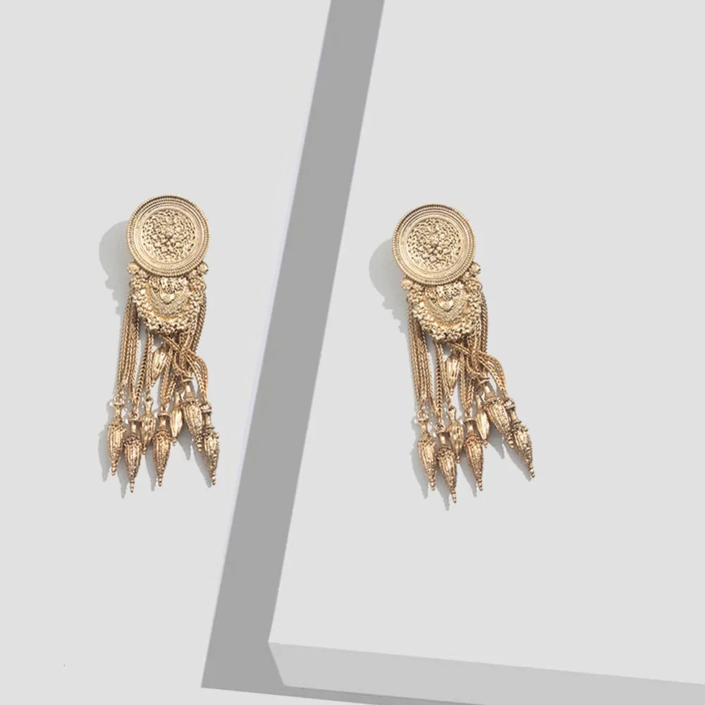 Flatfoosie ZA Boho Золотые Большие серьги висюльки для женщин хрустальные бусины Винтаж геометрическое сердце панк массивные серьги-капли ювелирные изделия