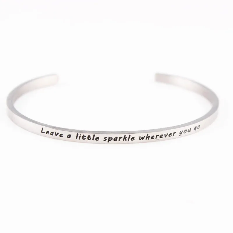50Pcs/lot Mix Random Stainless Steel Engraved Positive Inspirational Quote Hand imprint Cuff Bracelet Rose Gold Mantra Bangle | Украшения и