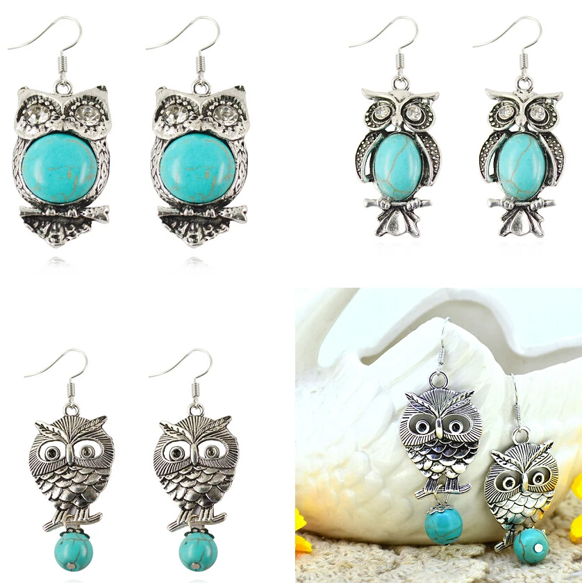 Женские винтажные серьги подвески в виде тибетской совы очаровательные висячие 3