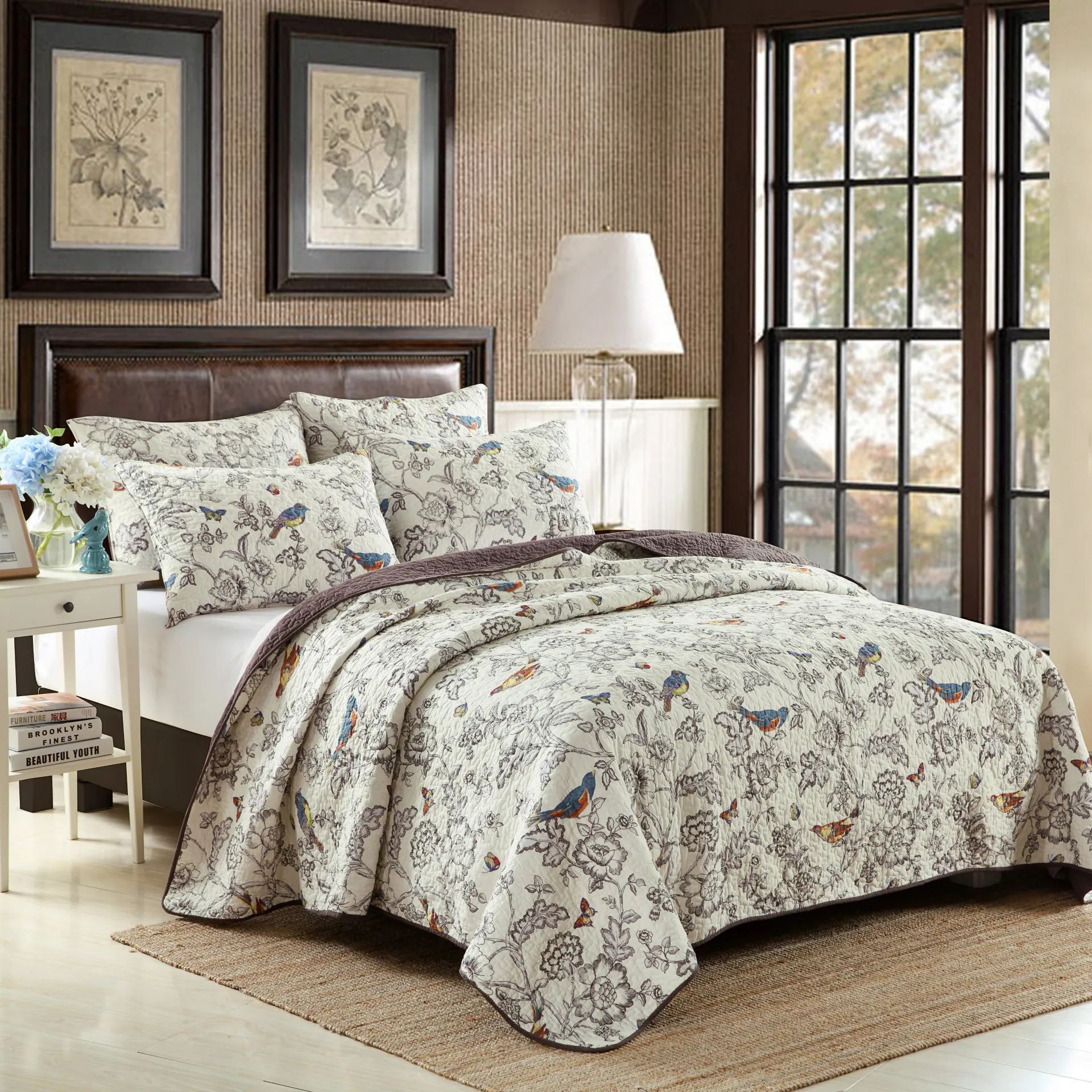 

The new cotton quilt is a three-piece upgrade birdie pattern European and American style of foreign trade boutique