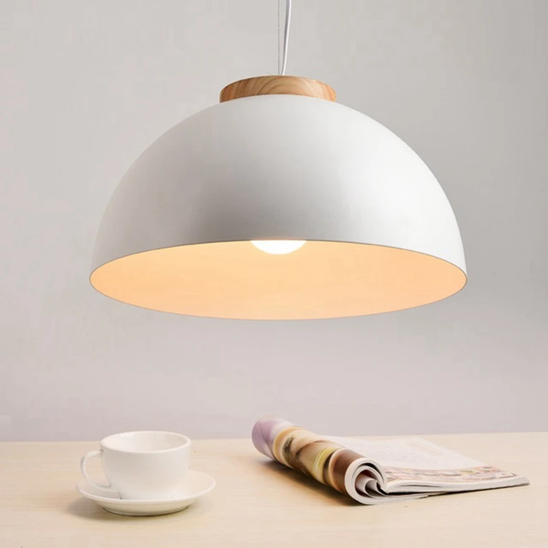 

LukLoy Modern Wooden Round LED Pendant Lights Metal Lampshade Pendant Lamps Dining Living Room Drop Hanging Suspension Lighting