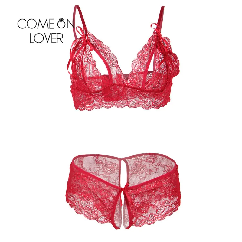 Comeonlover Ropa Exotica сексуальный Mujer Crotchless Booty короткий черный красный бюстгальтер набор