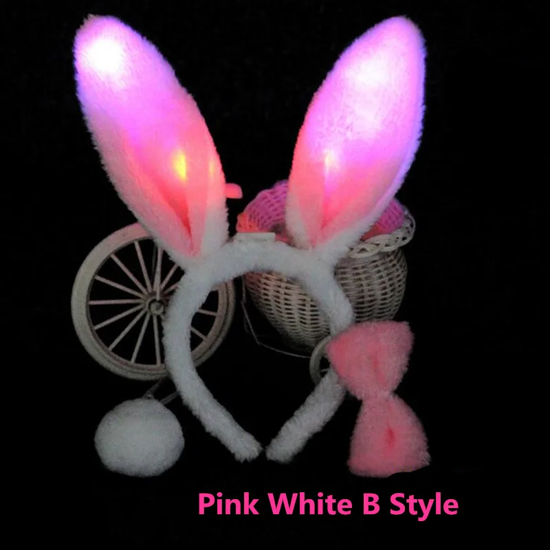 Women Girl Flashing Lighted Sequins Fluffy Bunny Rabbit Ears Headband Tail Tie Cosplay Glow Party Concert Purim Easter Christmas | Дом и сад