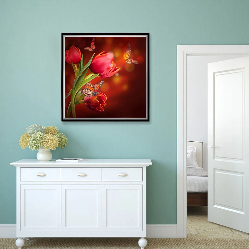 YIKELA 5D DIY diamond Painting Tulip&ampbutterfly Diamond Embroidery Cross Stitch full square Rhinestone Mosaic home decoration XF | Дом и сад