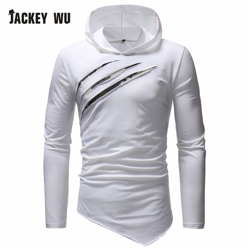 Jackeywu Повседневное Для мужчин футболка Мода в Корейском стиле; с защитой от царапин с длинным рукавом футболки с капюшонам Мужская одежда в стиле «хип-хоп» в уличном стиле
