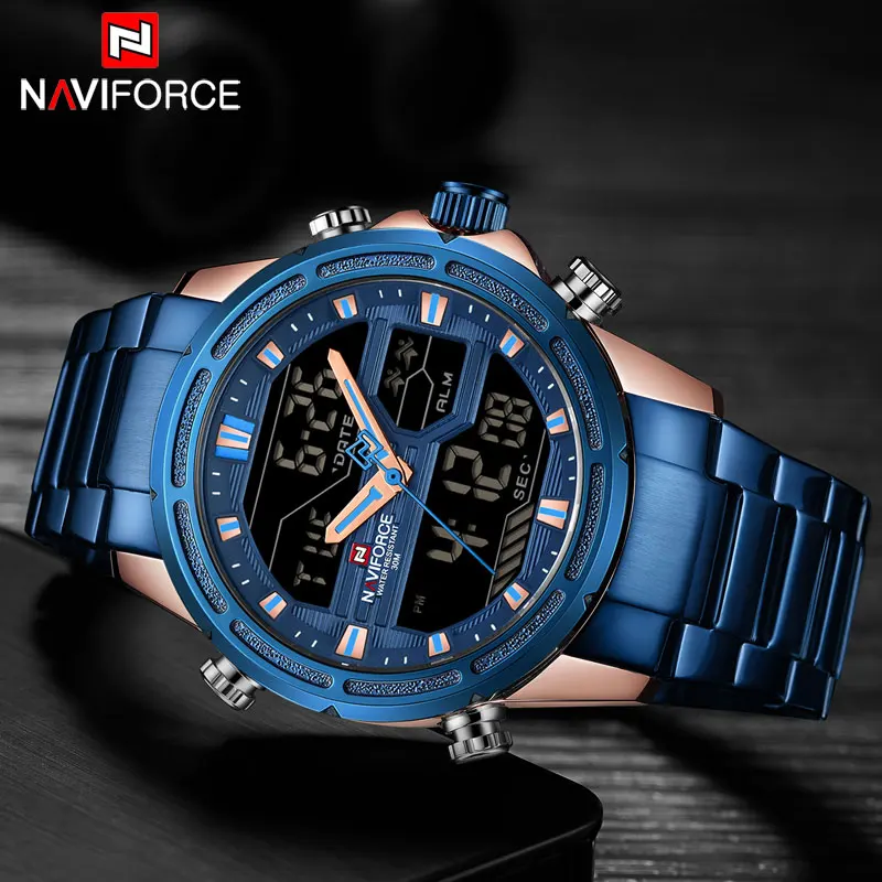 NAVIFORCE Роскошные Брендовые мужские спортивные часы кварцевые светодиодный