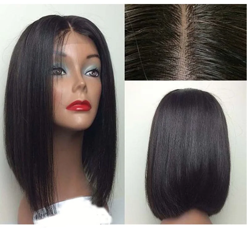 LUFFYHAIR короткий боб парики бразильские волосы remy прямые 5*4,5 шелковая основа полностью кружевные человеческие волосы парики предварительно выщипанные отбеленные узлы