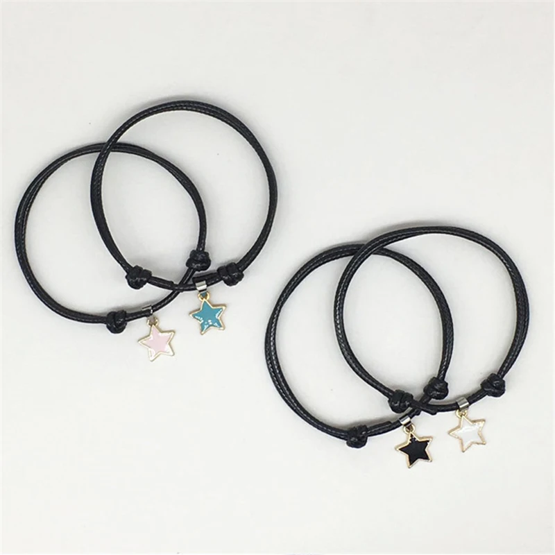 

New 2PCS/lot Couple Bracelet Alloy Key Heart Lock Charm Bracelet Handmade Jewelry Rope Adjustable Bracelet Lovers Gifts