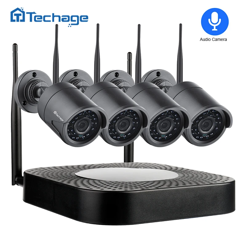 Techage аудио запись Wi Fi CCTV охранная Системы 4CH 1080P 2MP Беспроводной NVR Kit ИК Открытый
