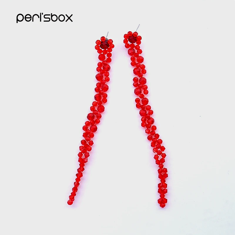 Peri'sBox ручной работы Плетеные Красные хрустальные длинные серьги для женщин великолепные хрустальные бисерные Цветочные Свадебные серьги массивные ювелирные изделия