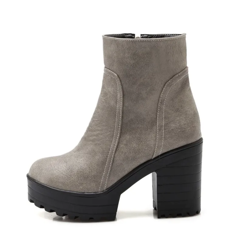 Women Boots Autumn Winter Warm 2019 New Sexy Fashion Zip Pu Platform Ankle Motorcycle Black Brown Grey High-heeled Shoes | Обувь