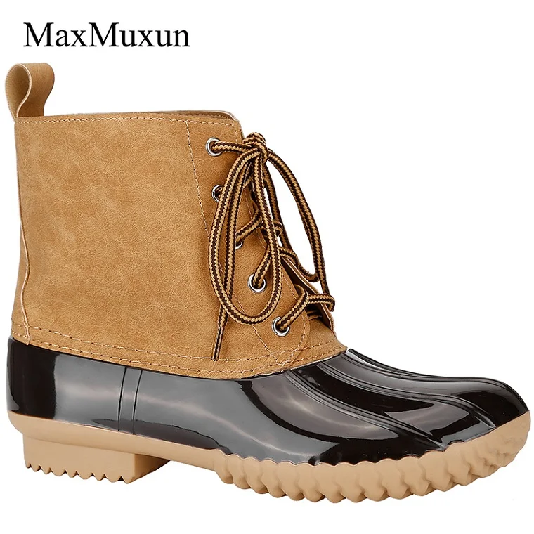 camel MaxMuxun/зимние ботинки; женские зимние ботинки из искусственной кожи со шнуровкой; резиновые ботильоны; повседневные ботинки из водонепроницаемого материала без застежки; обувь на массивном каблуке - Цвет: camel