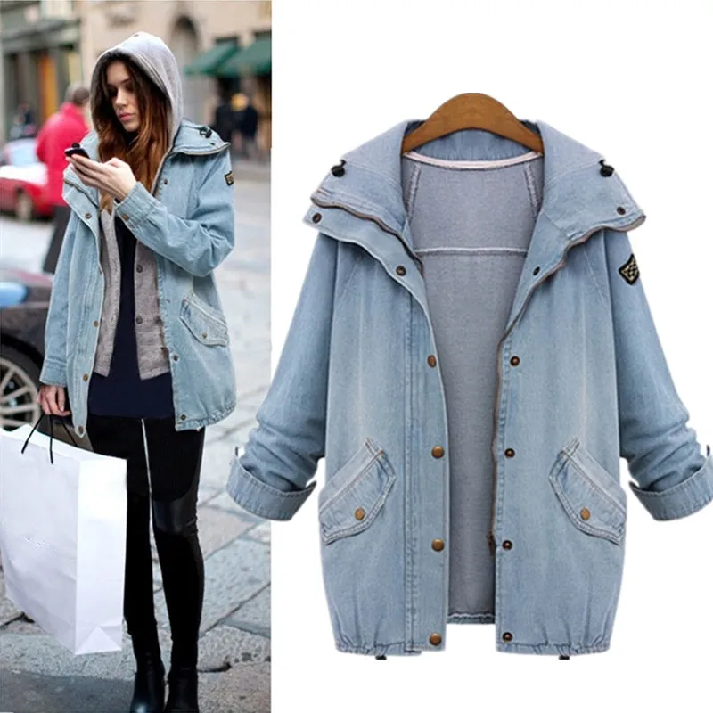 SHIBEVER Для женщин джинсовая куртка пальто Veste Femme из двух частей куртки осень-зима