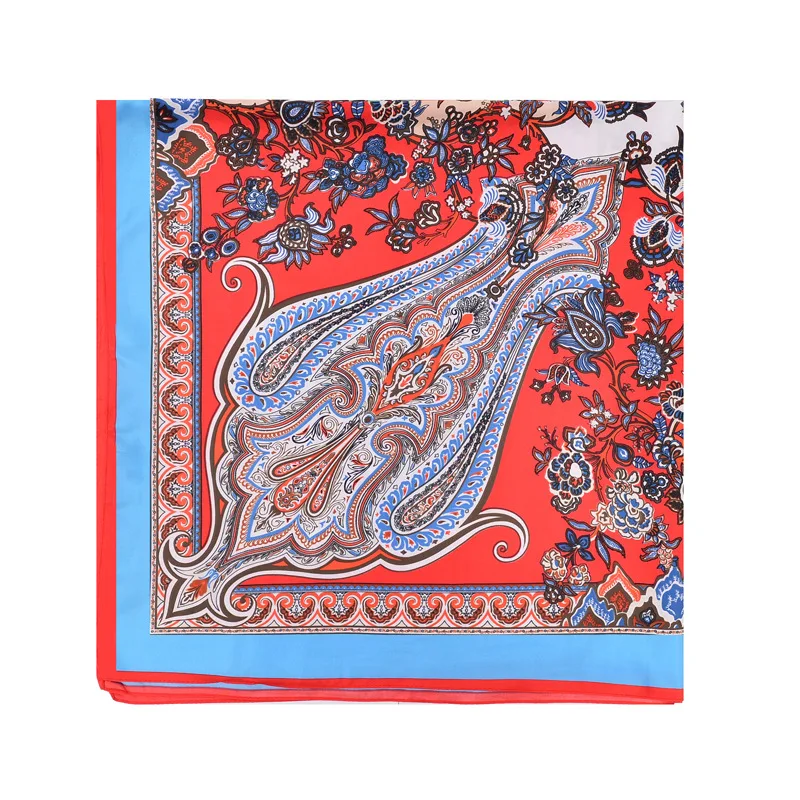 

100%Silk Scarf Women's Hijab Cashew flower pattern Designe Twill Square Scarves Fashion Wrap Large Shawls&Stoles 100*100CM