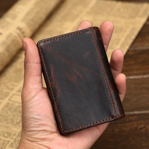 Vintage Brown Итальянская натуральная кожа, кредитный держатель для карт, масло вощеное, Премиум класс, Воловья кожа, кошелек для кредитных карт, винтажная сумка для визиток, держатель для ID, чехол - Цвет: Vintage Brown