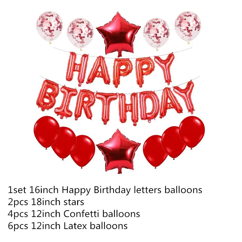 HBSuit4 Red 16 дюймов с днем рождения воздушный шар набор письмо фольга День Рождения украшения дети розовое золото конфетти с днем рождения шары Дети - Цвет: HBSuit4 Red