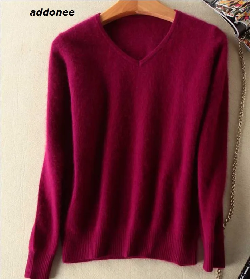 2018 V collar Mink sweater women's marten velvet female thickening Pullover short design cashmere | Женская одежда