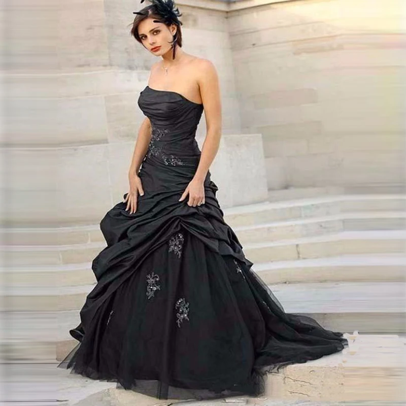 Черные Готические свадебные платья 2020 на заказ с коротким шлейфом