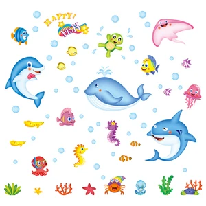 Мультяшные морские животные, настенные Стикеры для детской комнаты, спальни, фон, домашние наклейки, украшения, милые животные, детские наклейки