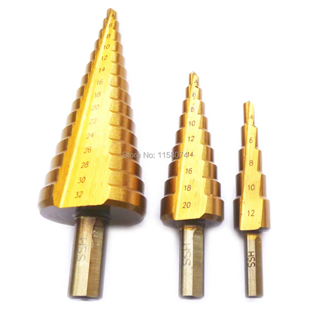 3pc Step Drill Bit Set Titanium Hss Industrial Reamer Metric 4-12mm 4-20mm 4-32mm Core Multiple Hole Cutter | Инструменты