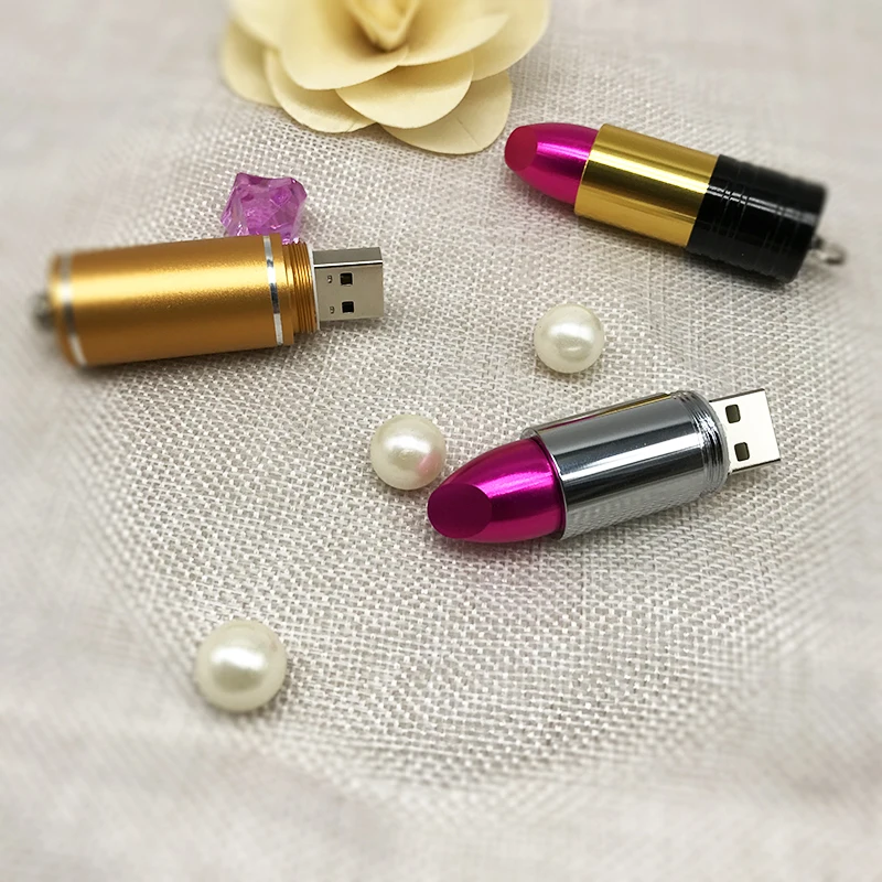 Popular Gift for Girls USB Flash Drive Pink Red Metal lipstick 4GB 64GB 8GB PenDrive 16GB 32GB 64GB Pen Drive USB Memory Sticks