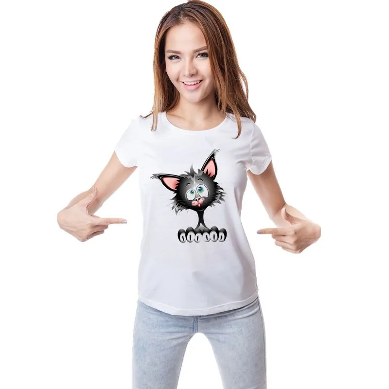 Женская футболка модная летняя хлопковая футболка с коротким рукавом брендовые топы с рисунком кота Тома HH252
