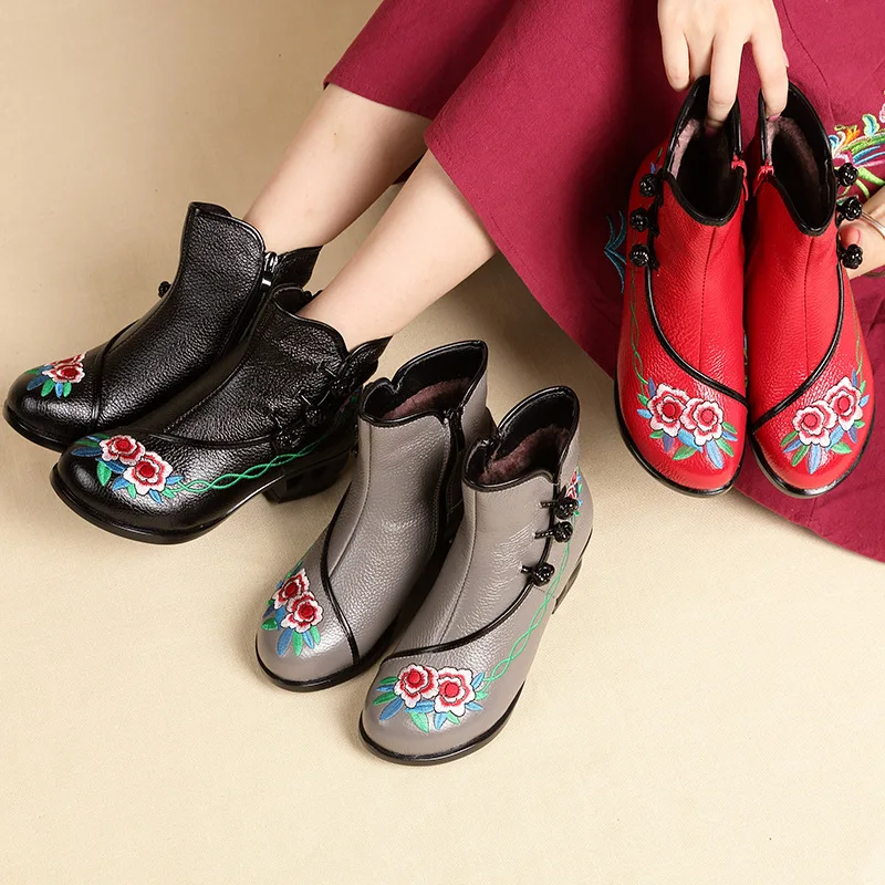 OUKAHUI осенне зимние модные женские ботильоны из натуральной коровьей кожи с