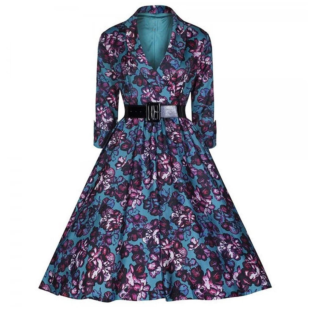 Женское винтажное платье Pus Брендовое в стиле Хепберн с цветочным принтом