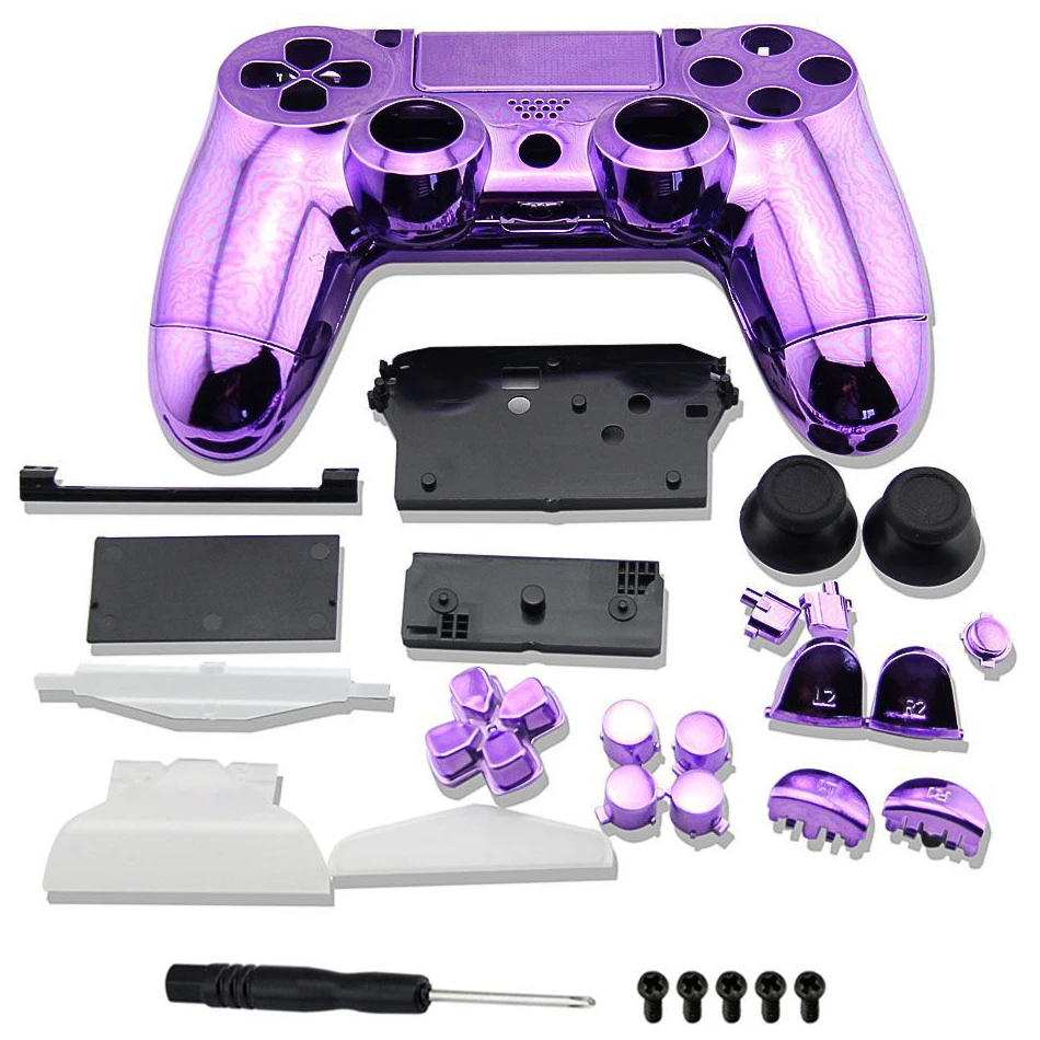 PS4 полный корпус оболочка Кнопка крышка хромированный чехол для playstation 4 DualShock 4 беспроводной V1 контроллер замена фиолетовый