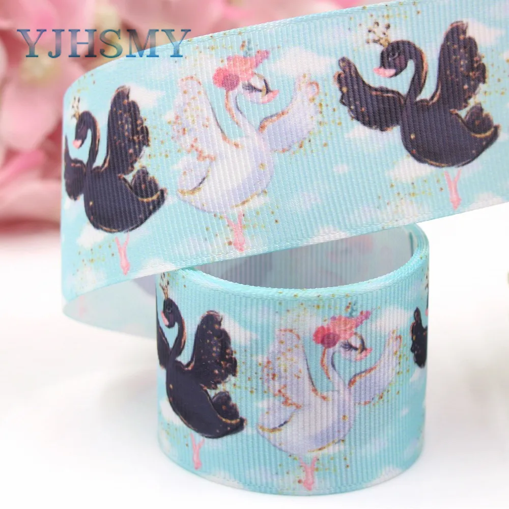 YJHSMY I-19221-435 38 мм 10 ярдов мультфильм лебедь термопечать ленты grosgrain Бант колпачок DIY