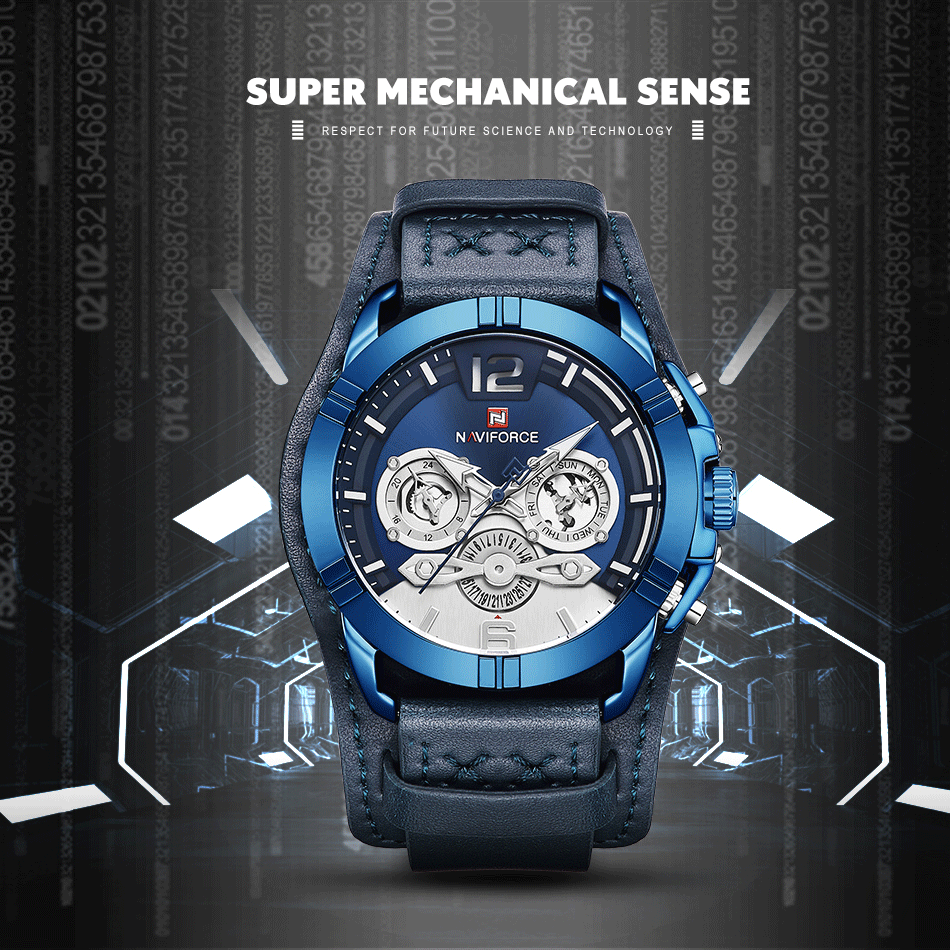 NAVIFORCE мужские спортивные часы модные роскошные бизнес мужские кожаные водонепроницаемые часы Аналоговые кварцевые наручные часы Relogio Masculino