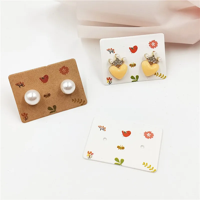 200Pcs/Lot 3.5x2.5cm Handmade Multiple Colors And Styles Paper Cardboard Jewelry Card Print Flowers Bird For Pack Women Earrings | Украшения