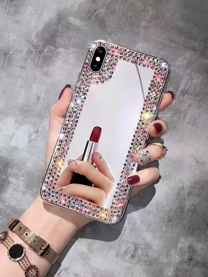 XINGDUO Luxury Color diamond Mobile phone shell for iphone X XS XE MAX Full screen clear Makeup mirror iPhone7 6 6s 8plus | Мобильные