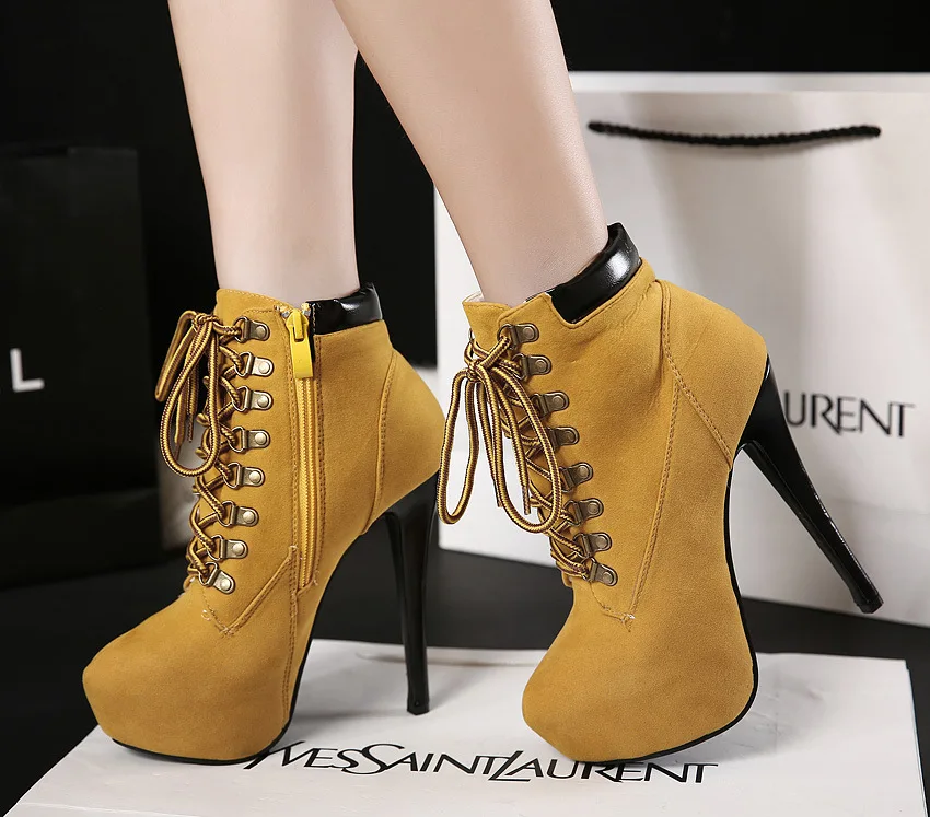 

Women's Shoes Cross Straps High Heel Platform Lace Up Ankle Boots Black Casual Ladies Stiletto Booties In Winter
