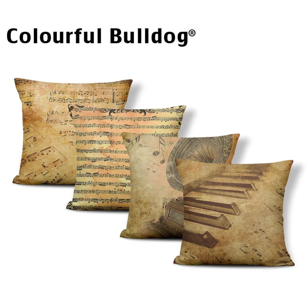 

Наволочки в стиле ретро, музыкальные винтажные подушки с рисунком пианино, декоративные наволочки 45-45 см из полиэстера, украшение для дома