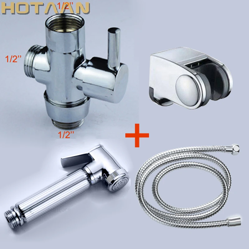 

Free shipping Chrome plated Toilet bidet shattaf set including Brass UK 1/2" shattaf spray + 1.5m shower hose + Brass diverter