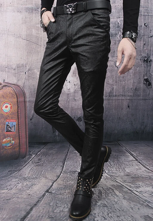28-33 ! New Winter Leather Pants Male Singer Hairstylist Nightclub Performances Slim Fashion Pu Leather Pants Trousers