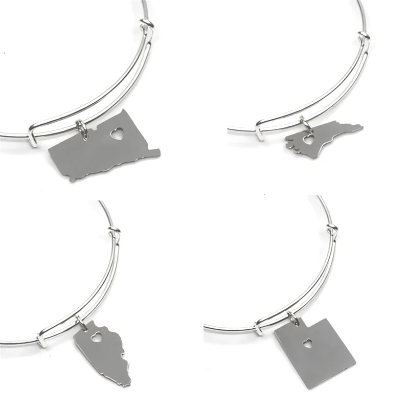 Браслет серебристого цвета с картой штата США Аризона Техас Нью-Флорида Хэмпшир